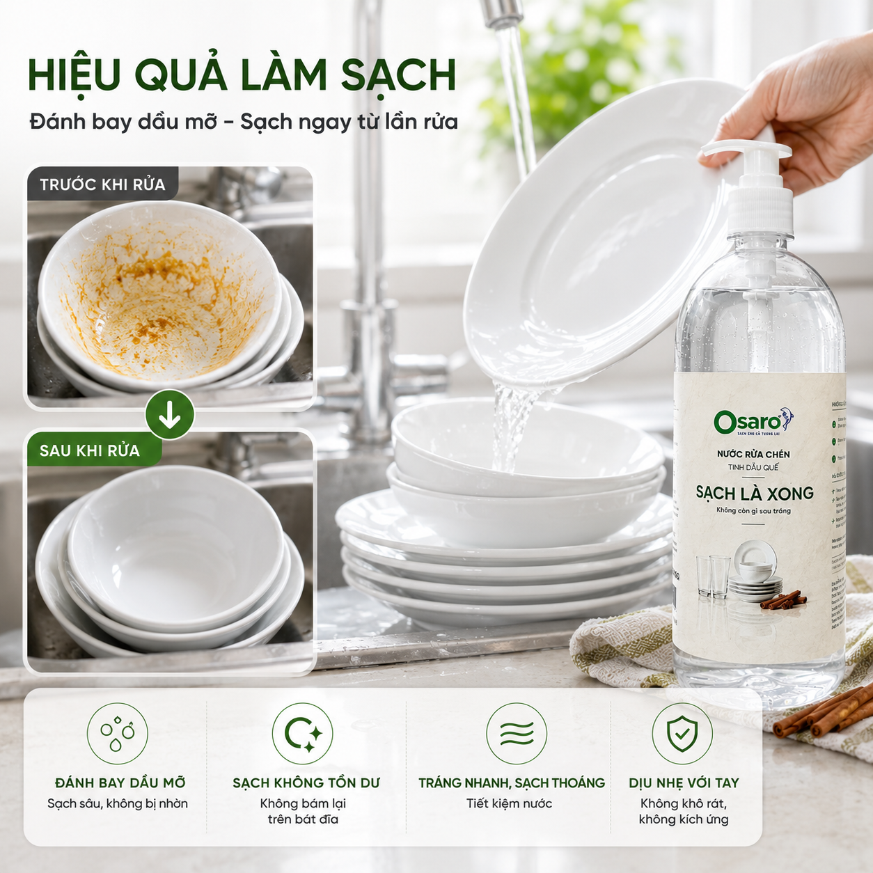 Nước rửa chén 1kg quế
