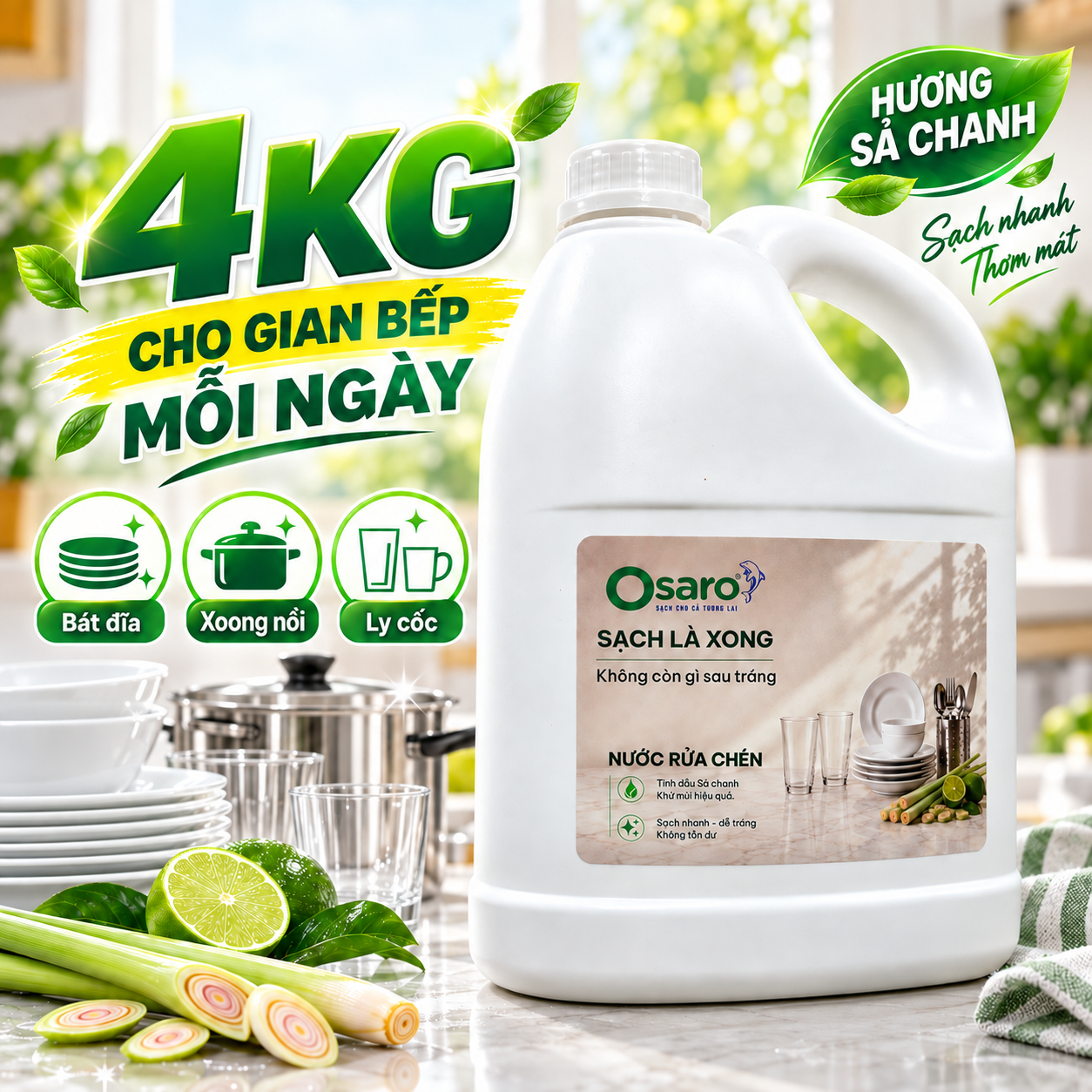 Nước rửa chén OSARO dùng trong thử nghiệm tráng ba lần